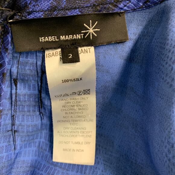 ISABEL MARANT Size 2 Blue Black Silk Print A-Line Dress - Picture 5 of 5